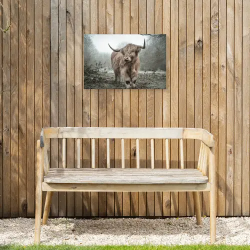 Schotse hooglander - Natuur - Herfst - Dieren - Wild - Bos Tuinposter op houten frame 2 cm dik klein -sfeer4