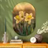 Bloemen - Geel - Wazig Wandcirkel Ovaal Glas middel -sfeer2