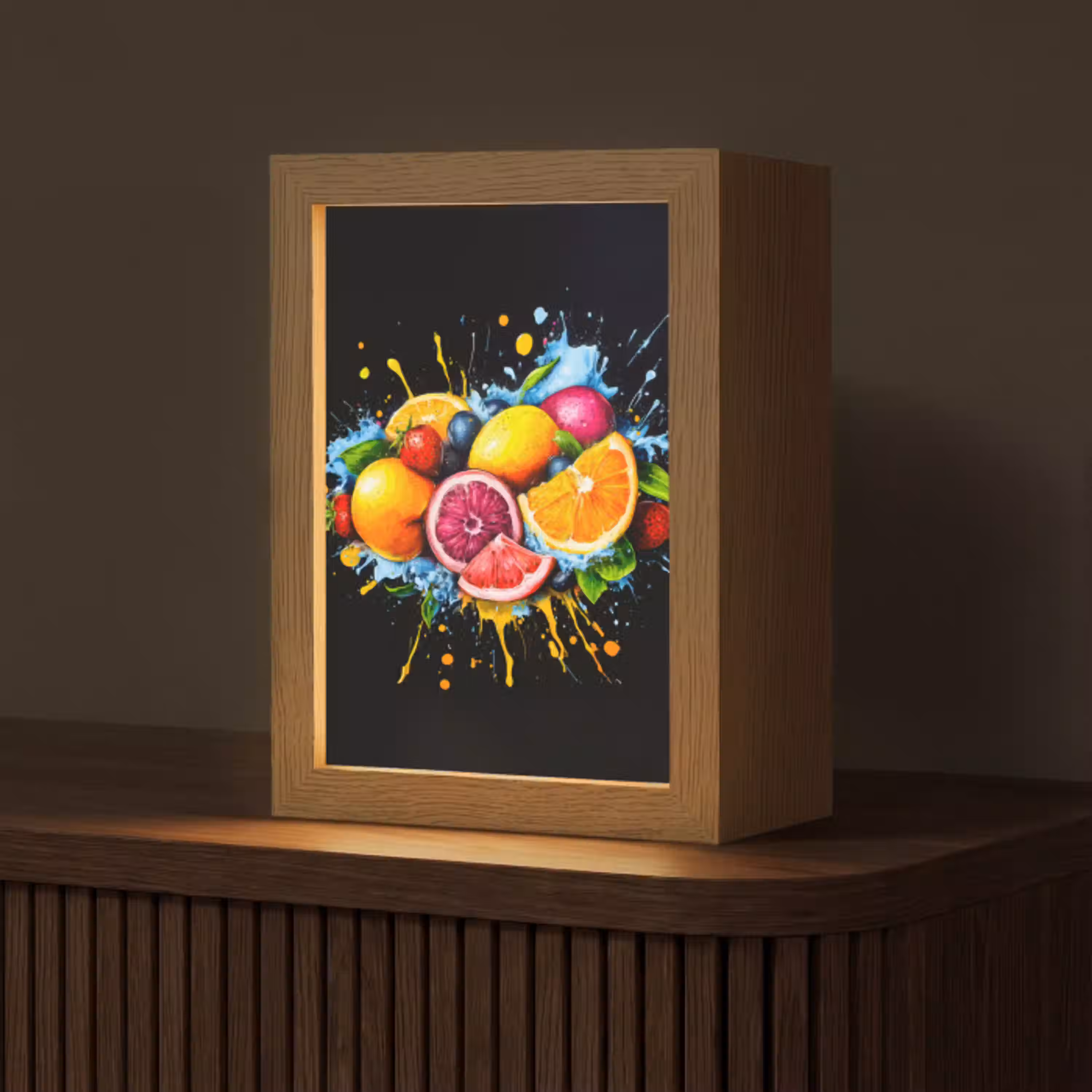 Fruit - Graffiti - Kleurrijk - Sinaasappel - Aardbei - Abstract Light Box met kabel (Tafellamp) klein -z3d_website