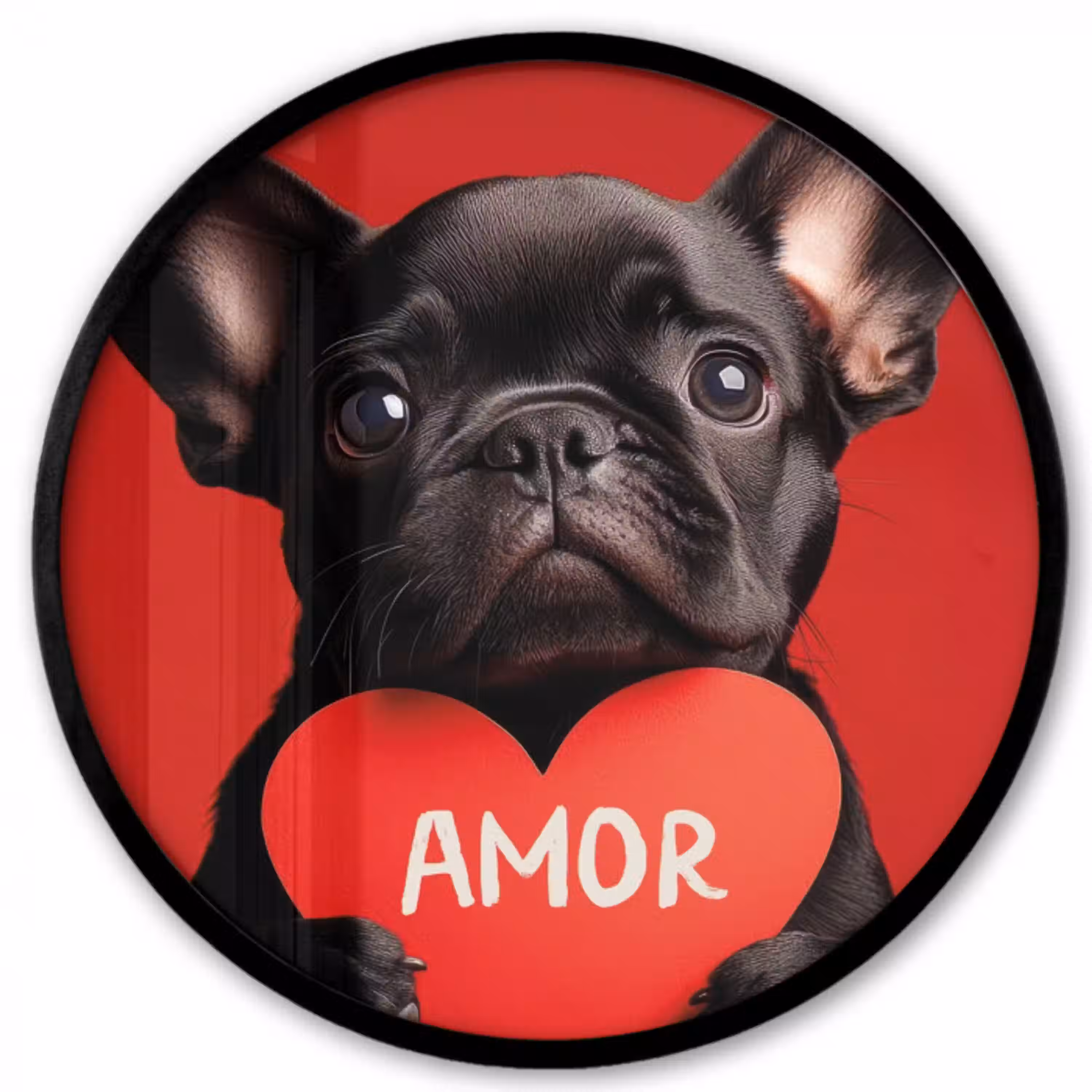 Amor - Hond  - Hartje - Rood Fotolijst rond zonder passe partout klein -3d