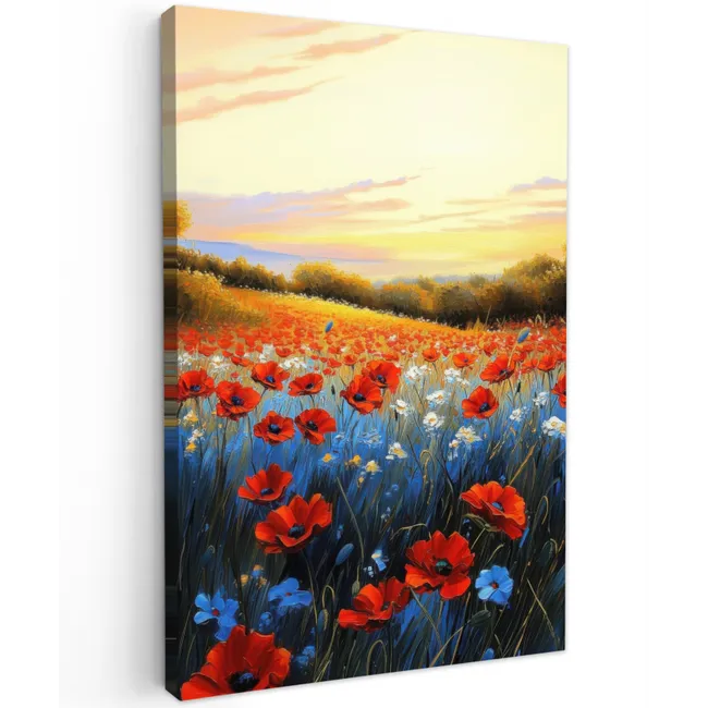 Klaproos - Bloemenveld - Kleurrijk Tuinposter op houten frame 2 cm dik klein -3d