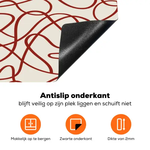 Lijnen - Abstract - Rood - Beige Inductie beschermer vinyl 3mm klein 276 -zzzzzzz-td-onderkant