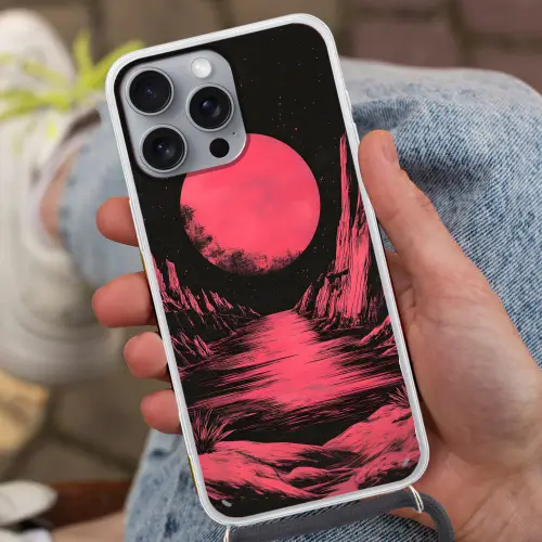 Maan - Felroze - Bergen - Rivier Hoesje iPhone 16 Pro Max met koord klein -sfeer3