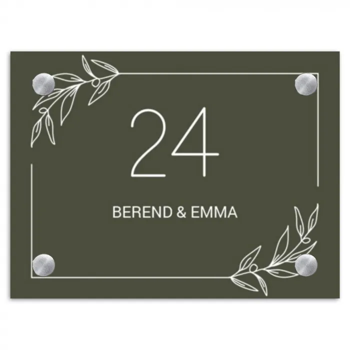 Olijfgroen - Klassiek Naambord Rechthoek middel -3d