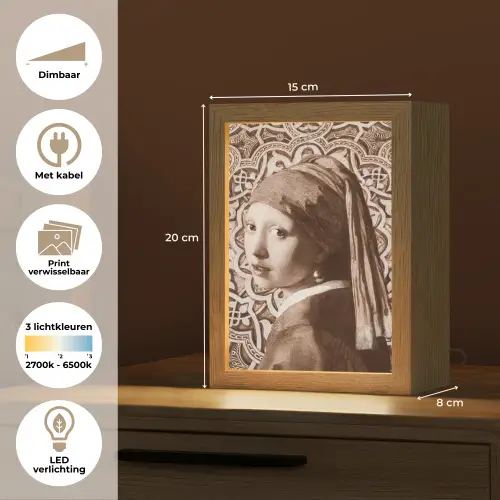 Meisje met de parel - Johannes Vermeer - Sepia Light Box met kabel (Wandlamp) klein -USP_websiteoverzichtNL