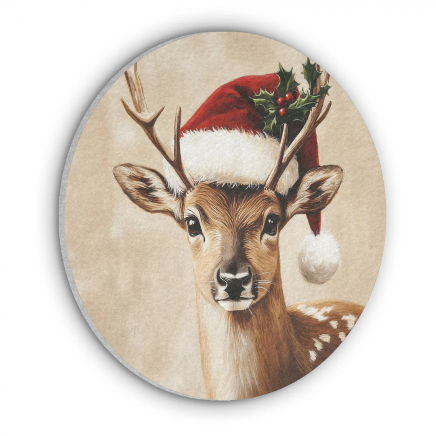 Kerst - Hert - Gewei - Rood Akoestische PET Vilt - Rond klein -3d