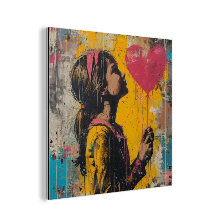 Graffiti - Meisje - Ballon - Street art aluminium wit klein -3d