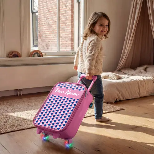 Schubben - Patroon - Blauw - Roze Kinderkoffer - Roze klein -sfeer1