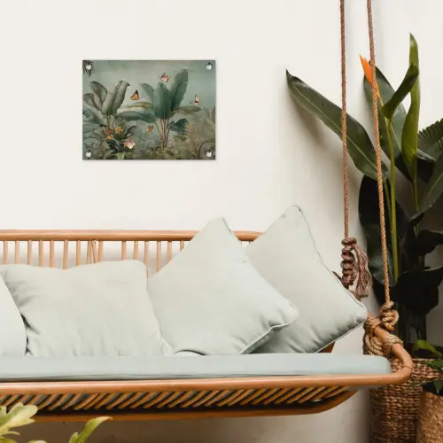 Tropisch bladerdek - Vlinders - groen - Bruin tuinposter los doek klein -sfeer7