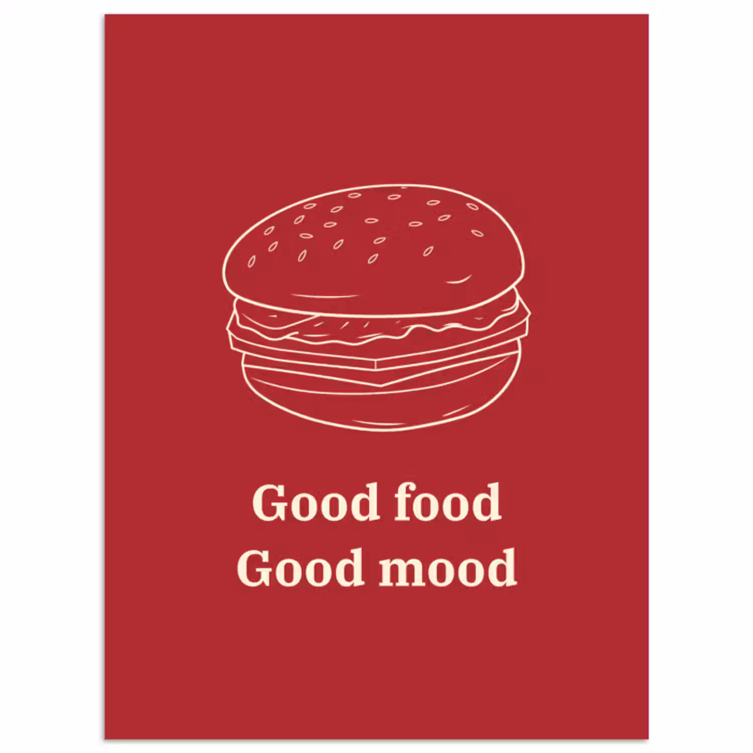 Poster – Dieprood - Lijntekening - Tekst - Hamburger