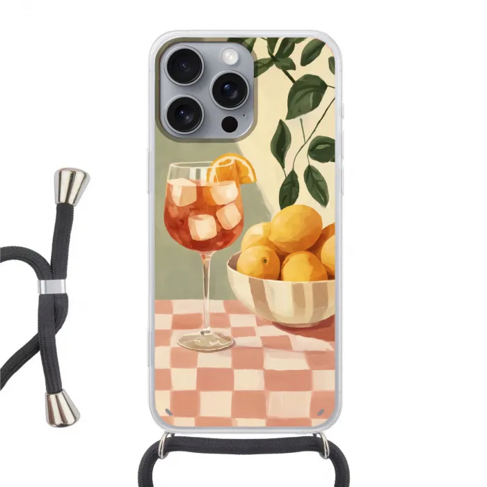Citroenen - Glas - Tafelkleed - Geblokt Hoesje iPhone 16 Pro Max met koord klein -3d