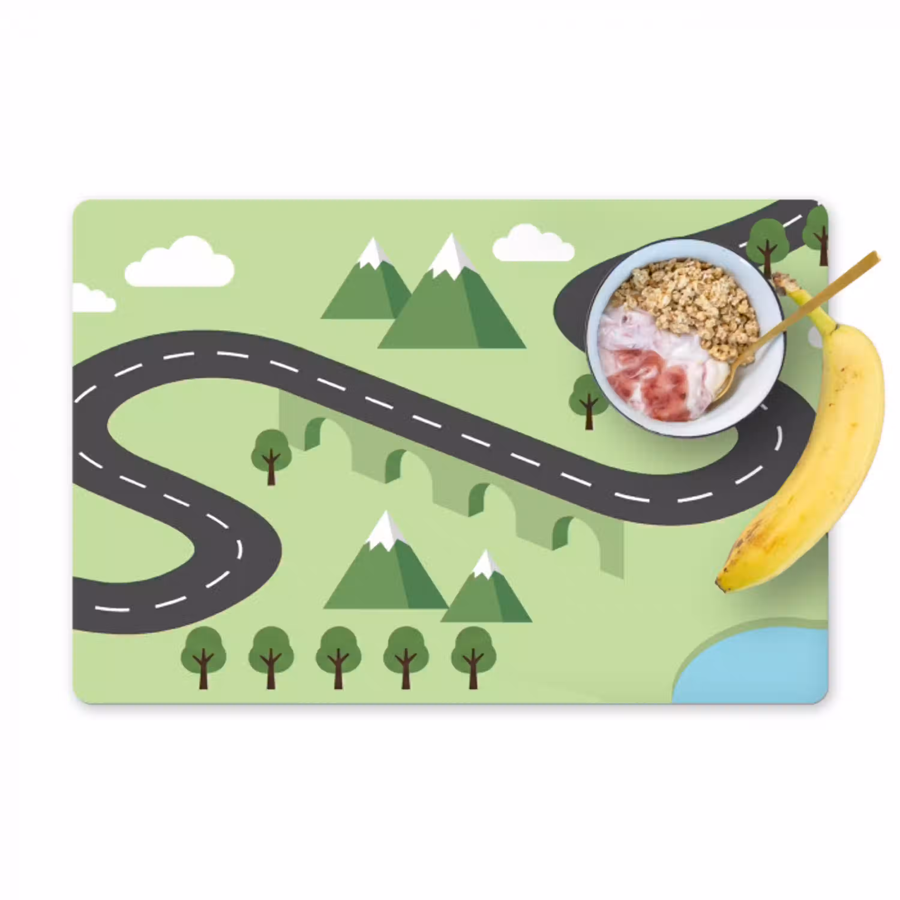 Auto - Bergweg - Natuur - Illustratie Placemat vinyl groot -zzzproduct_Kitchenyeah-website