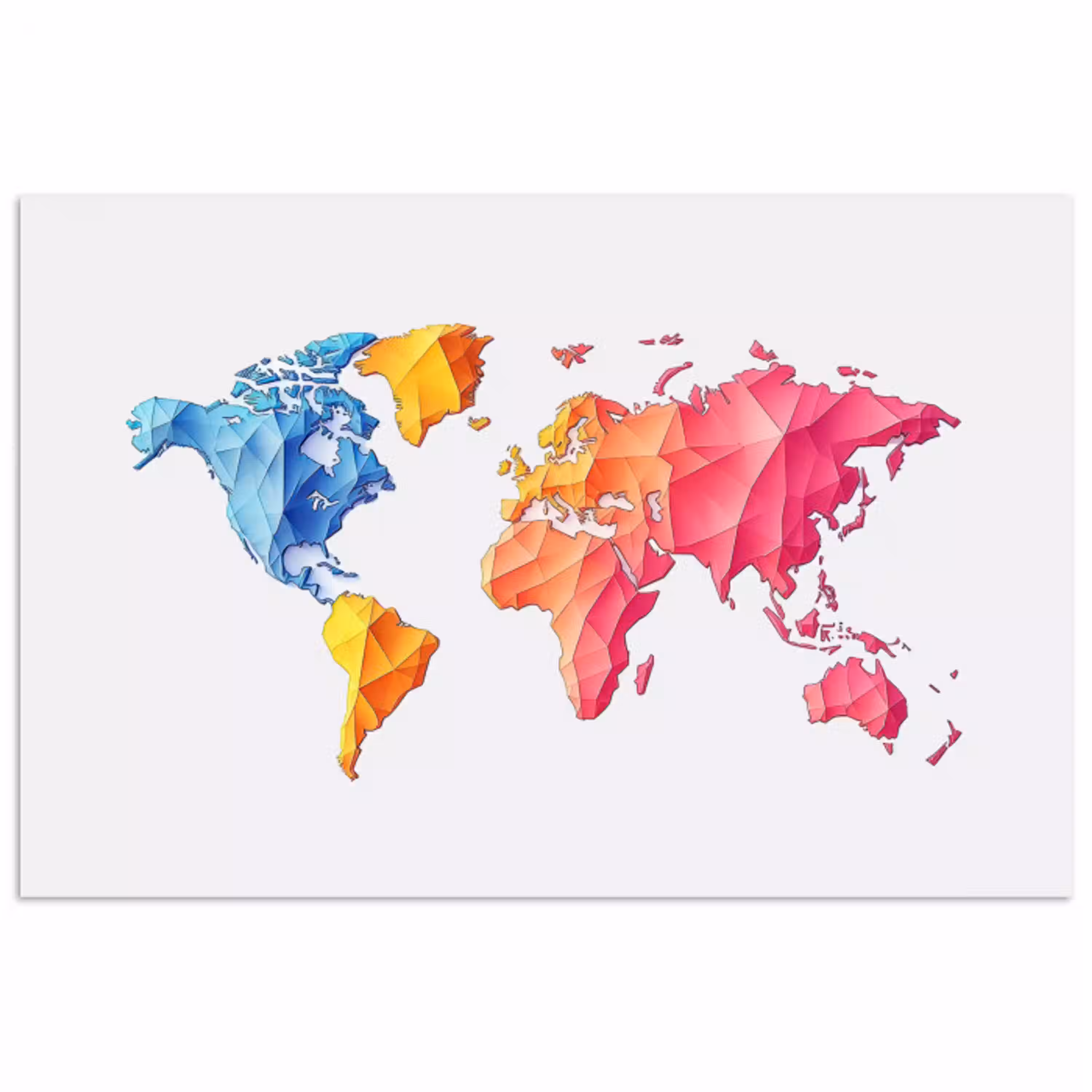 Wereldkaart - Kleurrijk - Geometrisch poster papier klein -3d