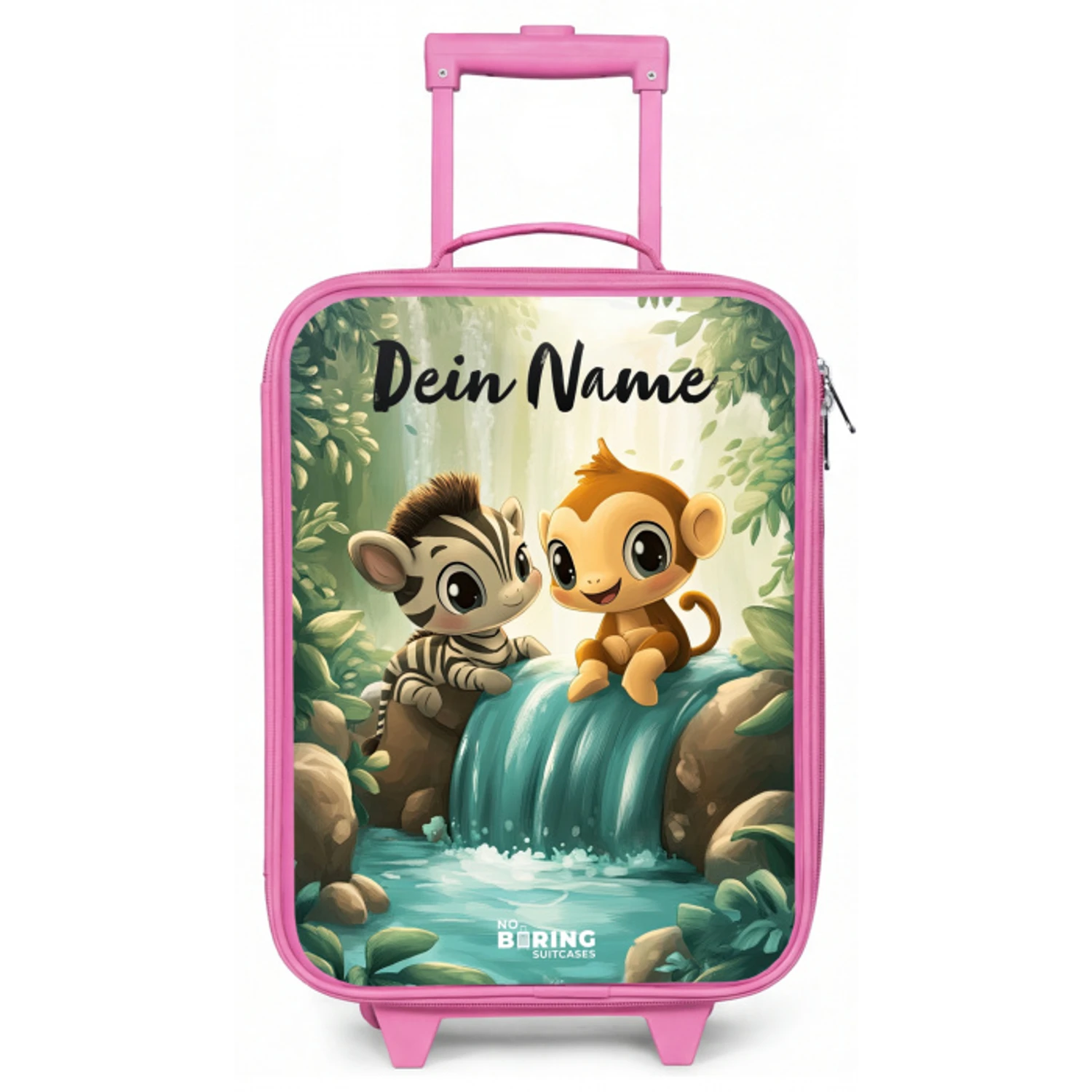 Zebra - Aapje - Waterval - Rotsen Kinderkoffer - Roze klein -zz3dotto