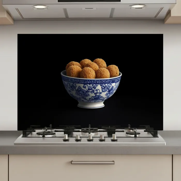Delfts blauw - Bitterballen - Holland - Schaal keuken achterwand spatscherm klein -3d_website