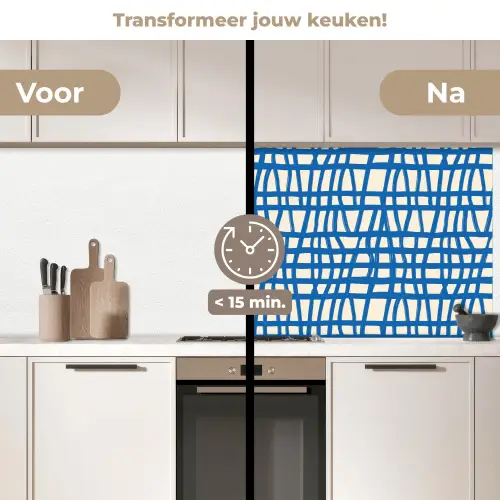 Ruitpatroon - Blauw - Crème keuken achterwand 2 middel 871 -voor-na2_NL