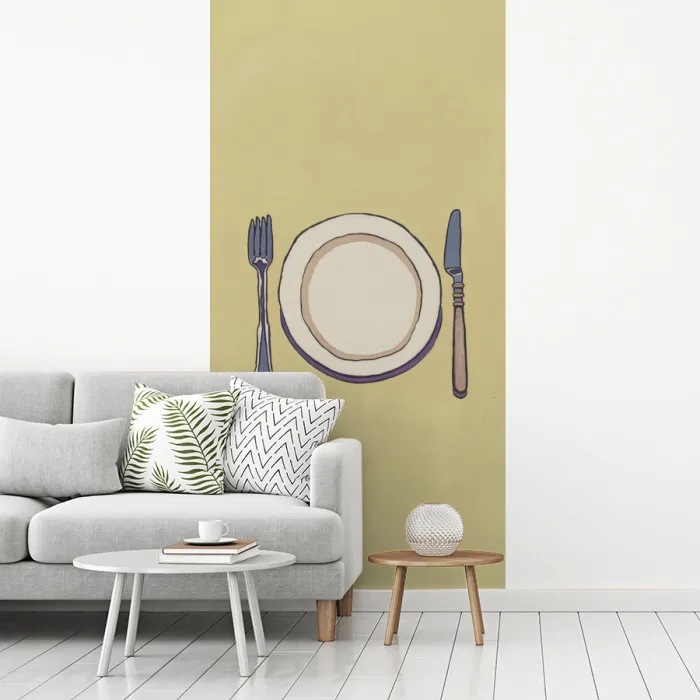 Illustratie - Bord - Bestek - Beige fotobehang vinyl groot -woonkamer