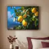 Citroenen - Bladeren - Blauwe lucht Textielframe zwart klein -sfeer1