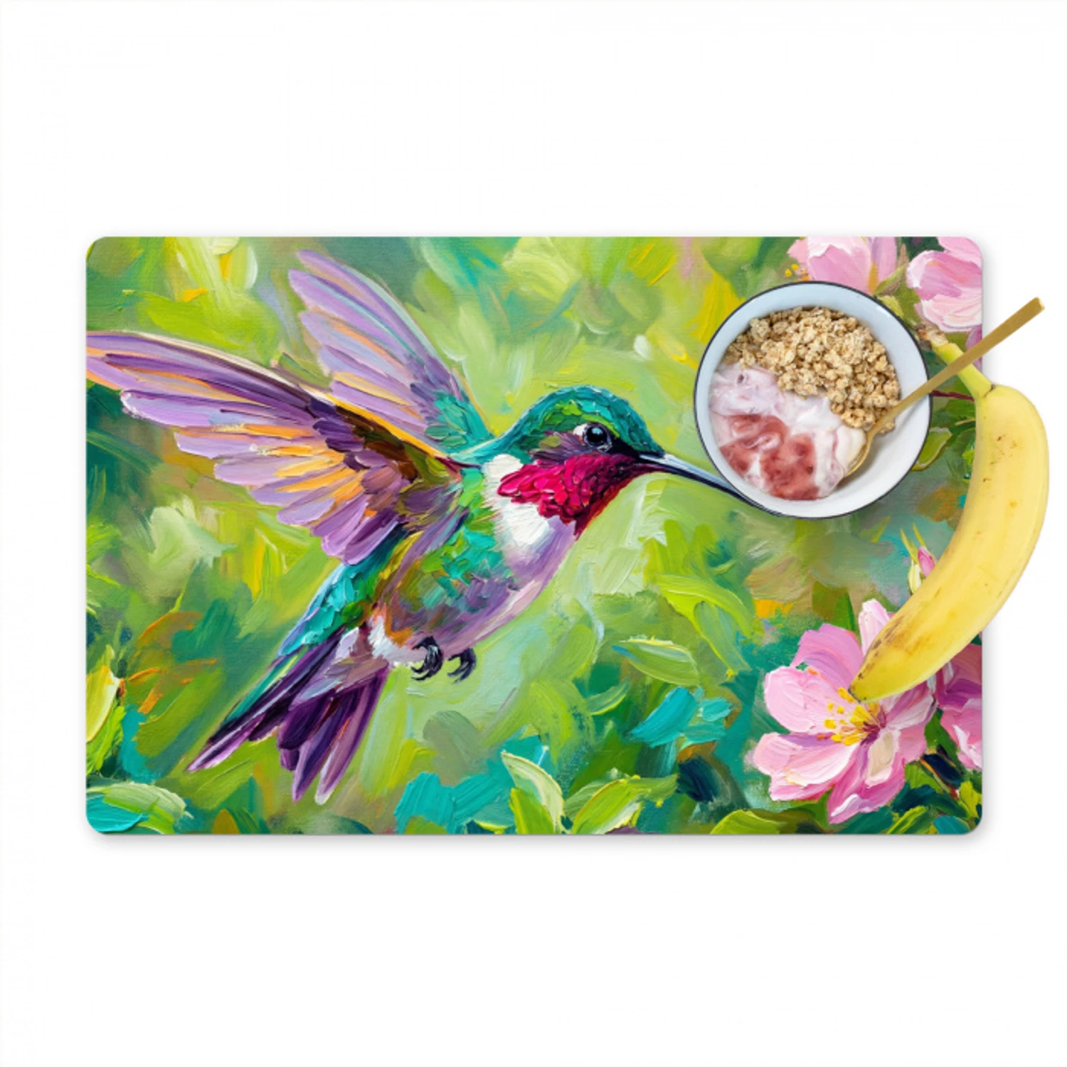Kolibrie - Bloemen - Natuur - Kleurrijk Placemat vinyl groot -zzzproduct_Kitchenyeah-website