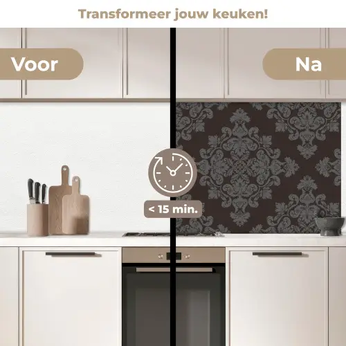 Bruin - Grijs - Sierlijk - Patroon keuken achterwand 2 middel 871 -voor-na2_NL