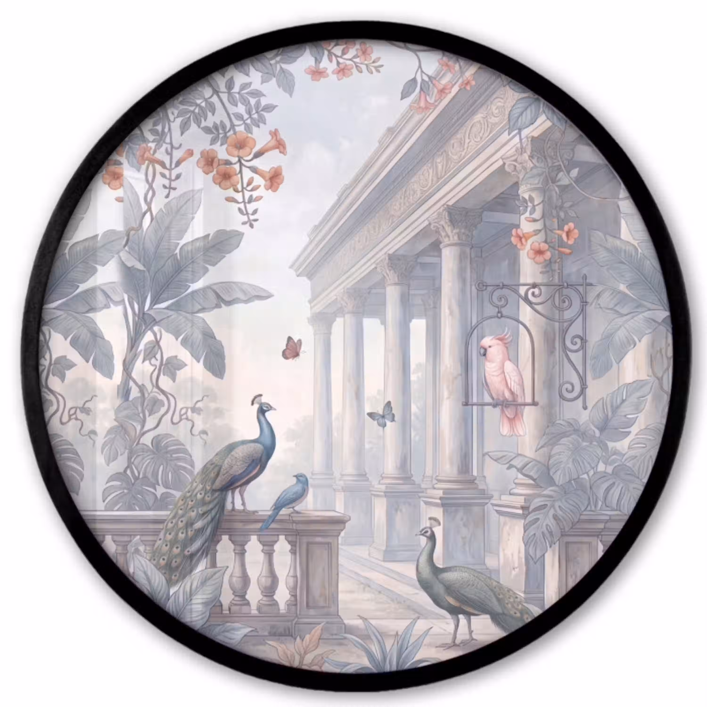 Vogel - Pauw - Architectuur - Klassiek - Groen Fotolijst rond zonder passe partout klein -3d