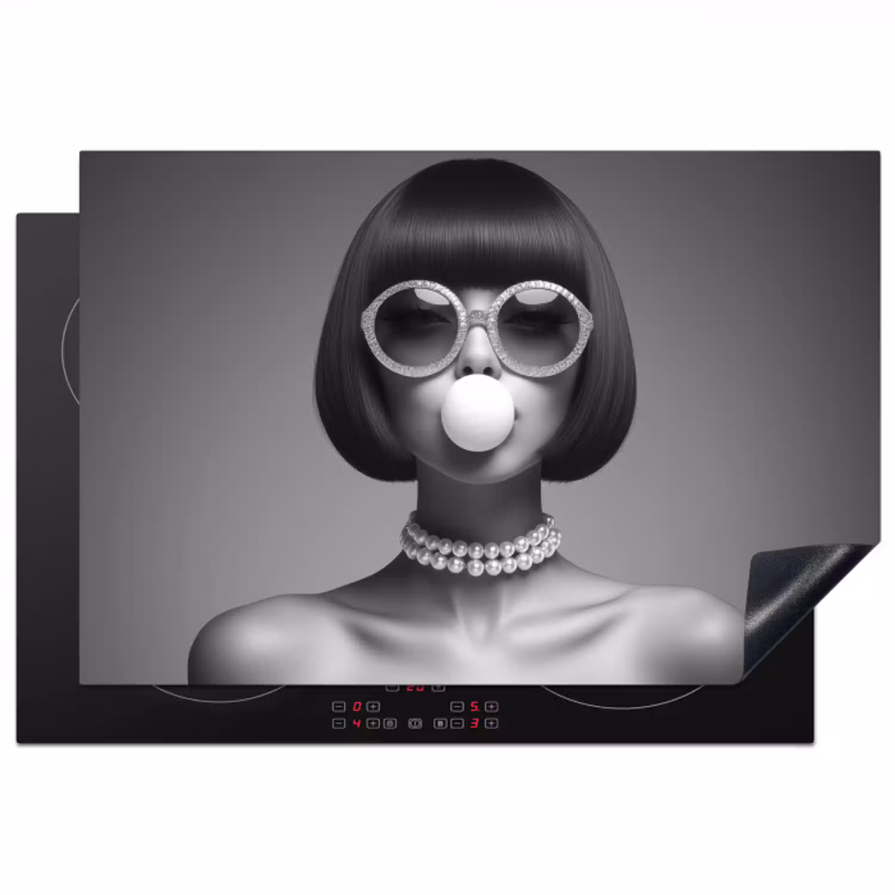 Vrouw - Zwart Wit - Ketting - Zonnebril Inductie beschermer vinyl 3mm klein -3d