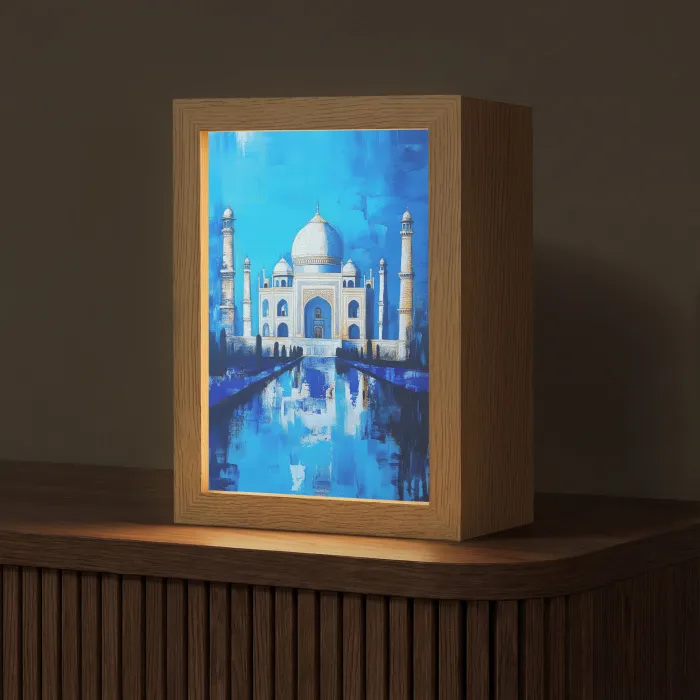 Taj Mahal - Ramadan - Blauw - Islamitische Light Box met kabel (Tafellamp) klein -z3d_website