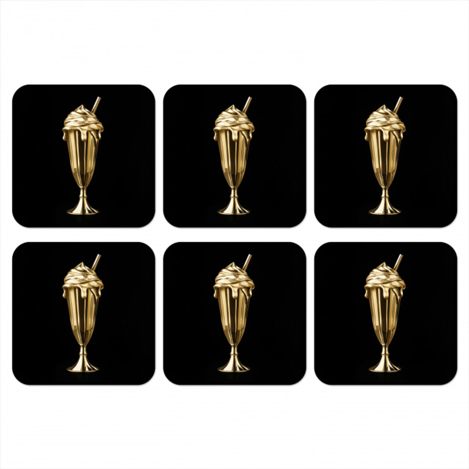 Milkshake - Goud - Drinken - Zwart onderzetter kurk middel -3d