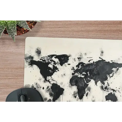 Wereldkaart - Zwart - Inkt muismat rubber klein -closeup
