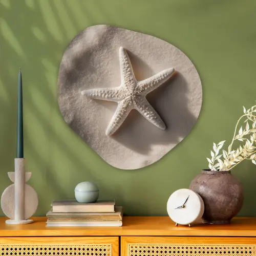 Strand - Zeester - Zand - Beige Wandcirkel Organisch Plexiglas middel -sfeer2