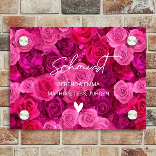Roze rozen - Sierlijk Naambord Rechthoek middel -sfeer3