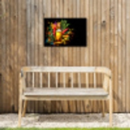 Olijfolie - Graffiti - Peper - Olijven - Modern Tuinposter op houten frame 2 cm dik klein -sfeer4