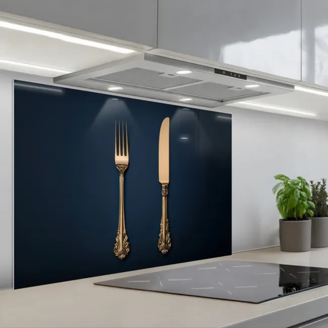 Spatscherm keuken - Bestek - Donkerblauw - Goud