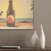Bierfles - Zonsondergang - Palmbomen - Zee PET vilt klein -sfeer6_closeup