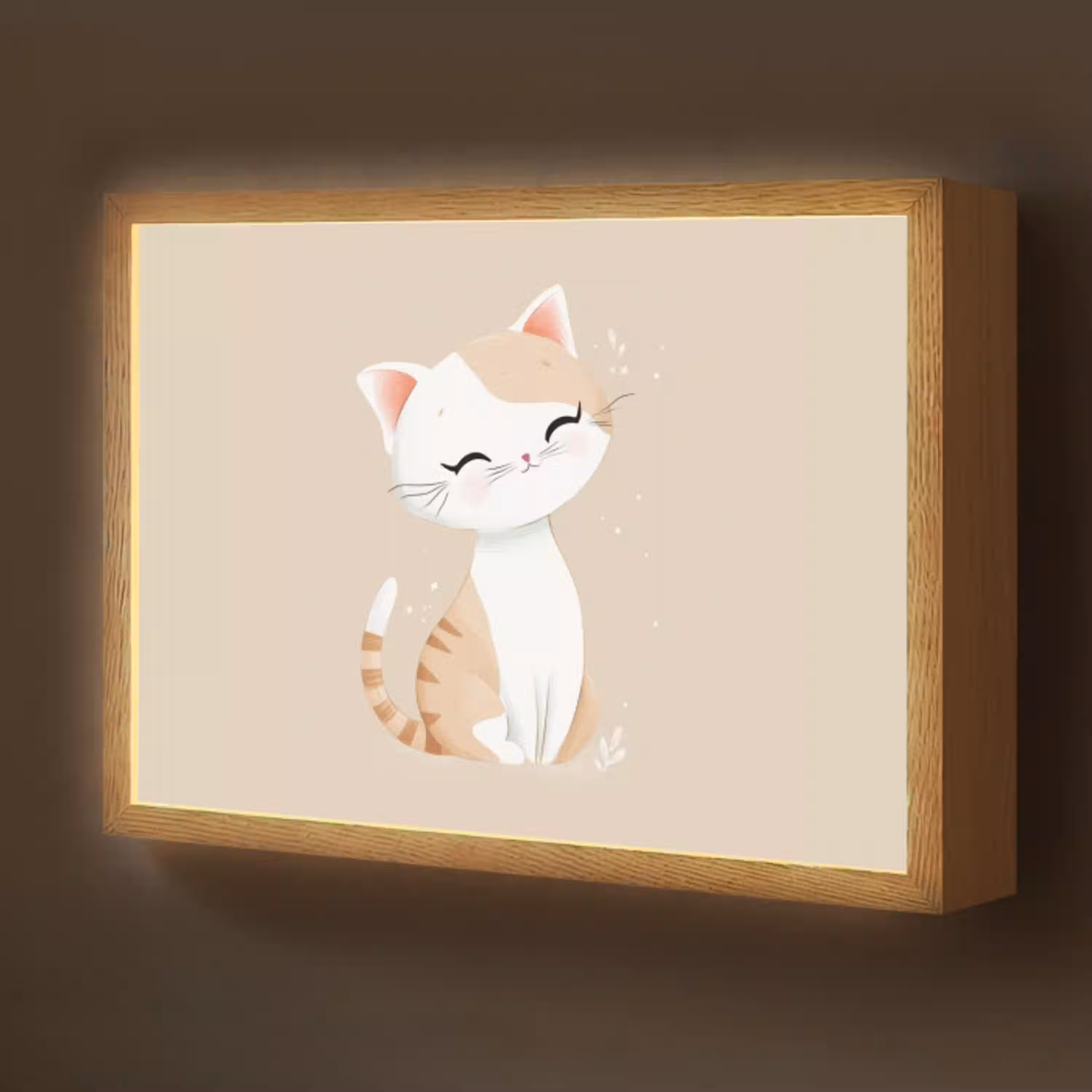 Kat - Kitten - Beige Light Box met batterij (Wandlamp kind) middel -z3d_website