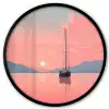 Zeilboot - Roze zee - Zonsondergang - Bergen Fotolijst rond zonder passe partout klein -3d