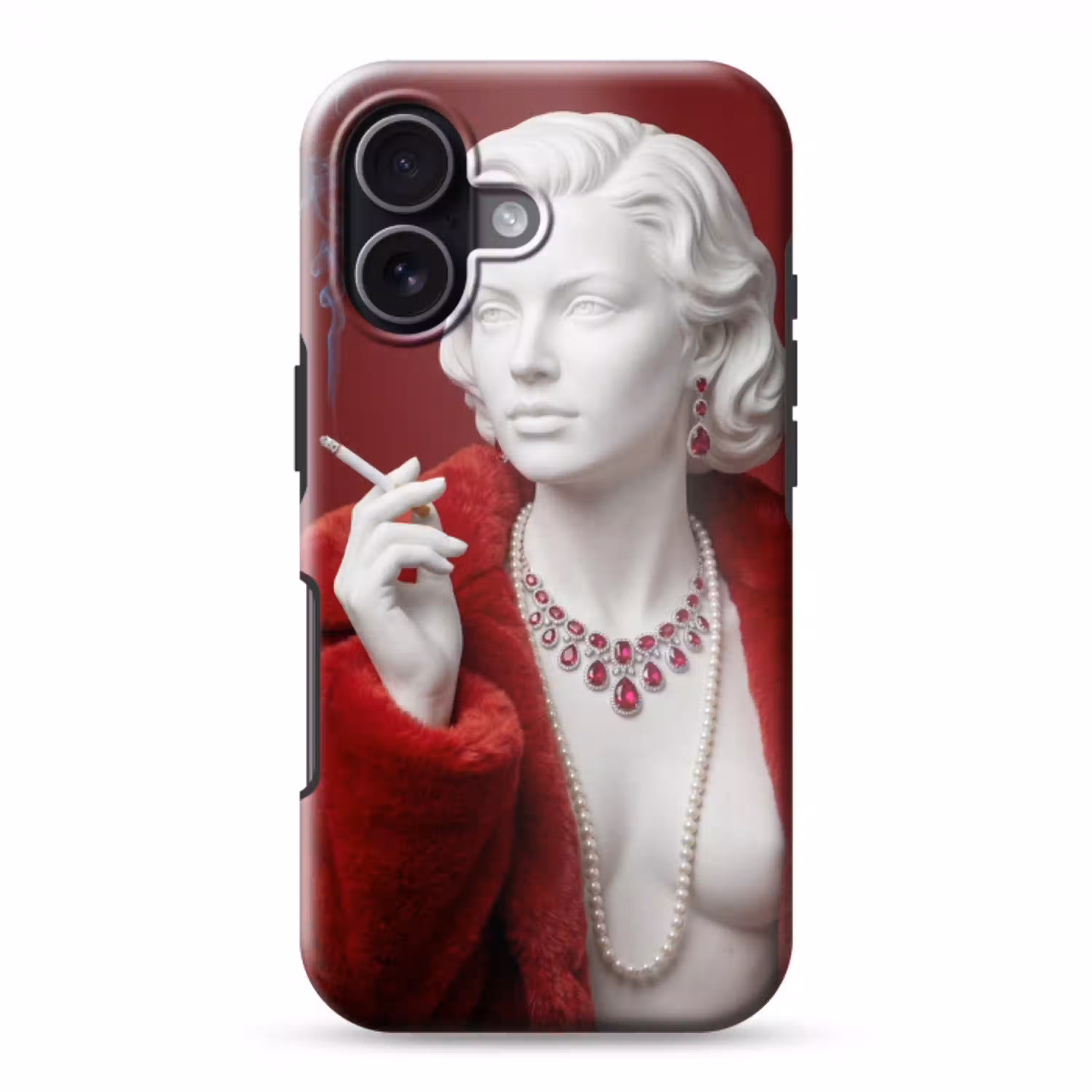 Vrouw - Bontjas - Mode - Klassiek - Rood Toughcase MagSafe Apple iPhone 17 klein -3d