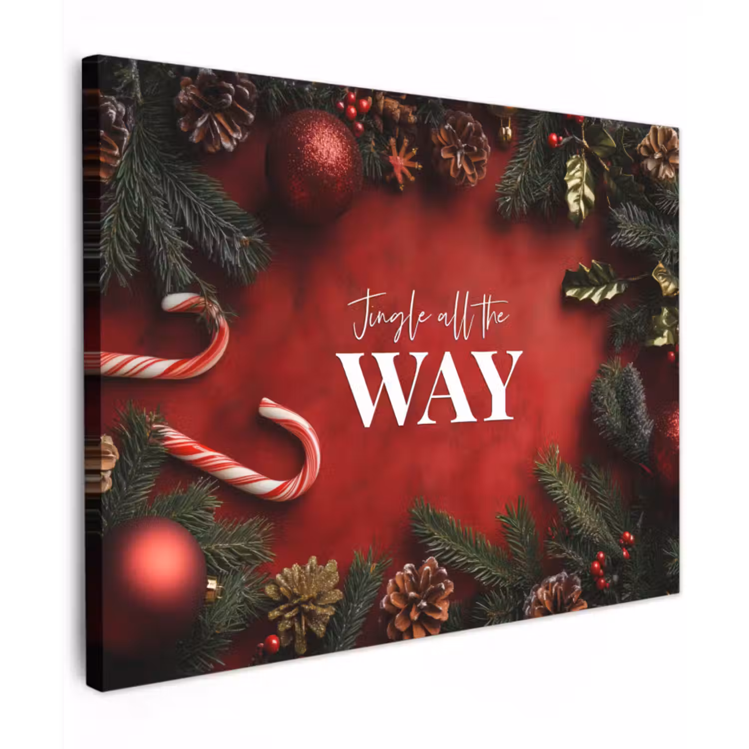 Canvas schilderij - Kerst - Quote - Rood - Kerstballen
