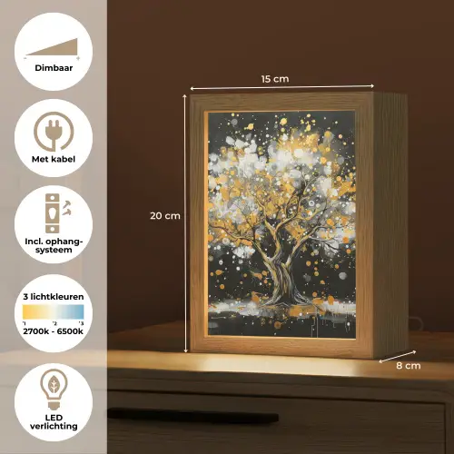 Boom - Zwart - Goud - Wit - Modern Light Box met kabel (Tafellamp) klein -USP_NL
