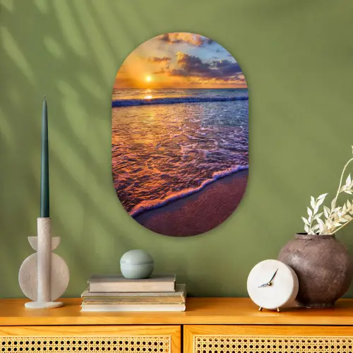 Zee - Strand - Zonsondergang - Wolken - Horizon Wandcirkel Ovaal Forex klein -sfeer2