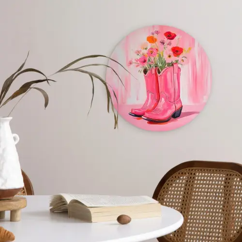 Roze - Bloemen - Cowboy Wandcirkel plexiglas klein -sfeer4