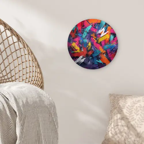 Abstract - Explosie - Neonkleuren Wandcirkel kunststof plaat 5mm dik klein -sfeer5