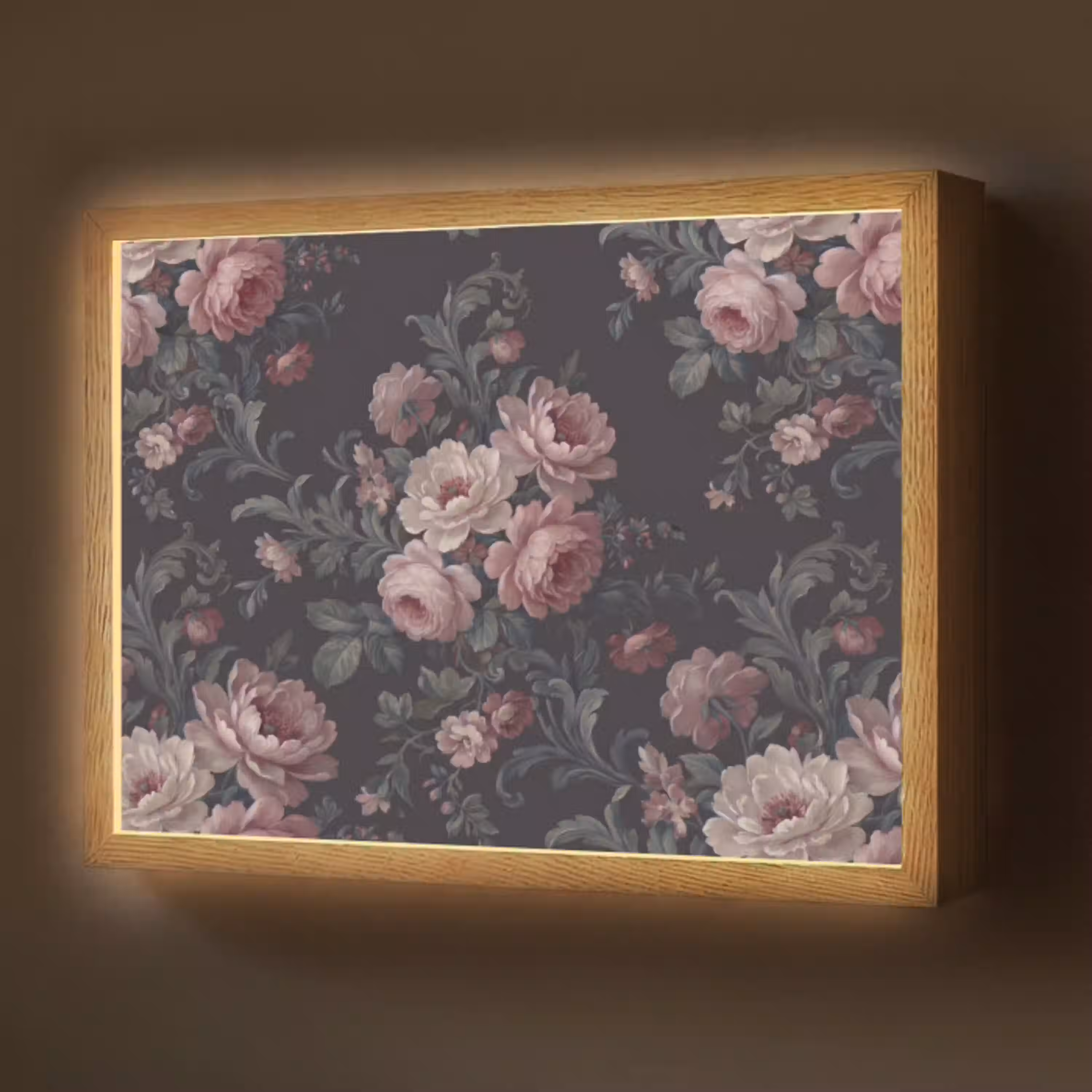 Bloemen - Patroon - Sierlijk - Roze - Donker Light Box met batterij (Wandlamp) middel -z3d_website