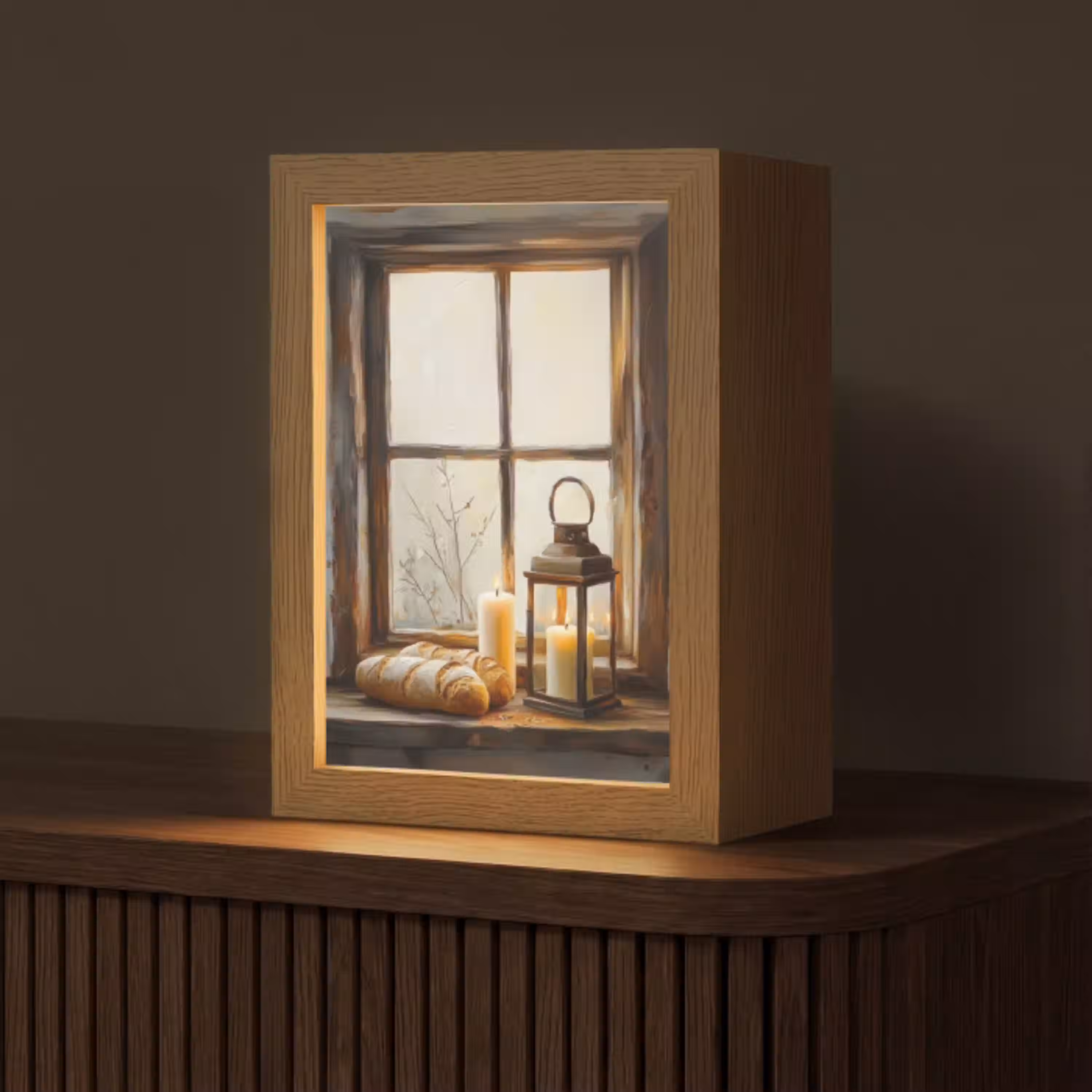 Stilleven - Rustiek - Kaarsen - Broden - Raam Light Box met kabel (Tafellamp) klein -z3d_website
