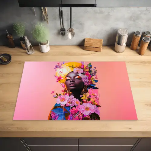 Kleurrijk - Bloemen - Vrouw - Zon Inductie beschermer vinyl 3mm klein -sfeer5