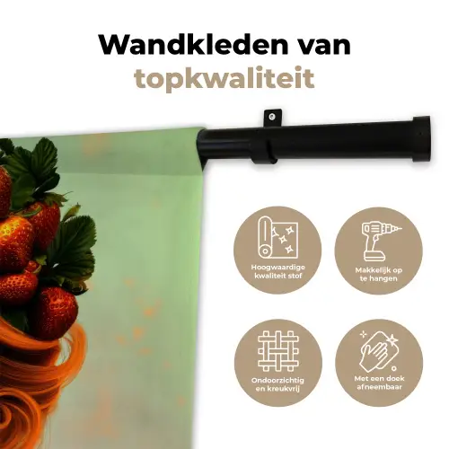 Vrouw - Aardbeien - Kroon Wandkleed katoen klein -sfeer2