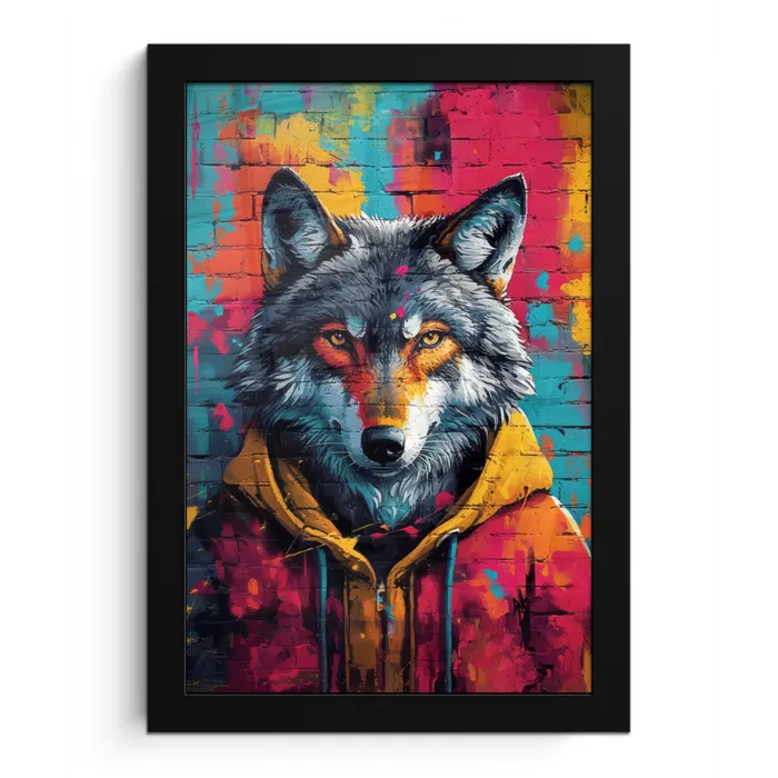 Graffiti - Wolf - Street art - Blauw fotolijst zwart zonder passe partout klein -3d
