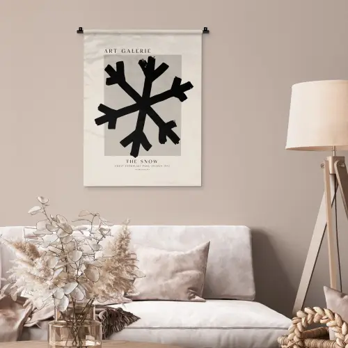 Sneeuwvlok - Kerstmis - Zwart - Feestdagen Wandkleed katoen klein -sfeer4
