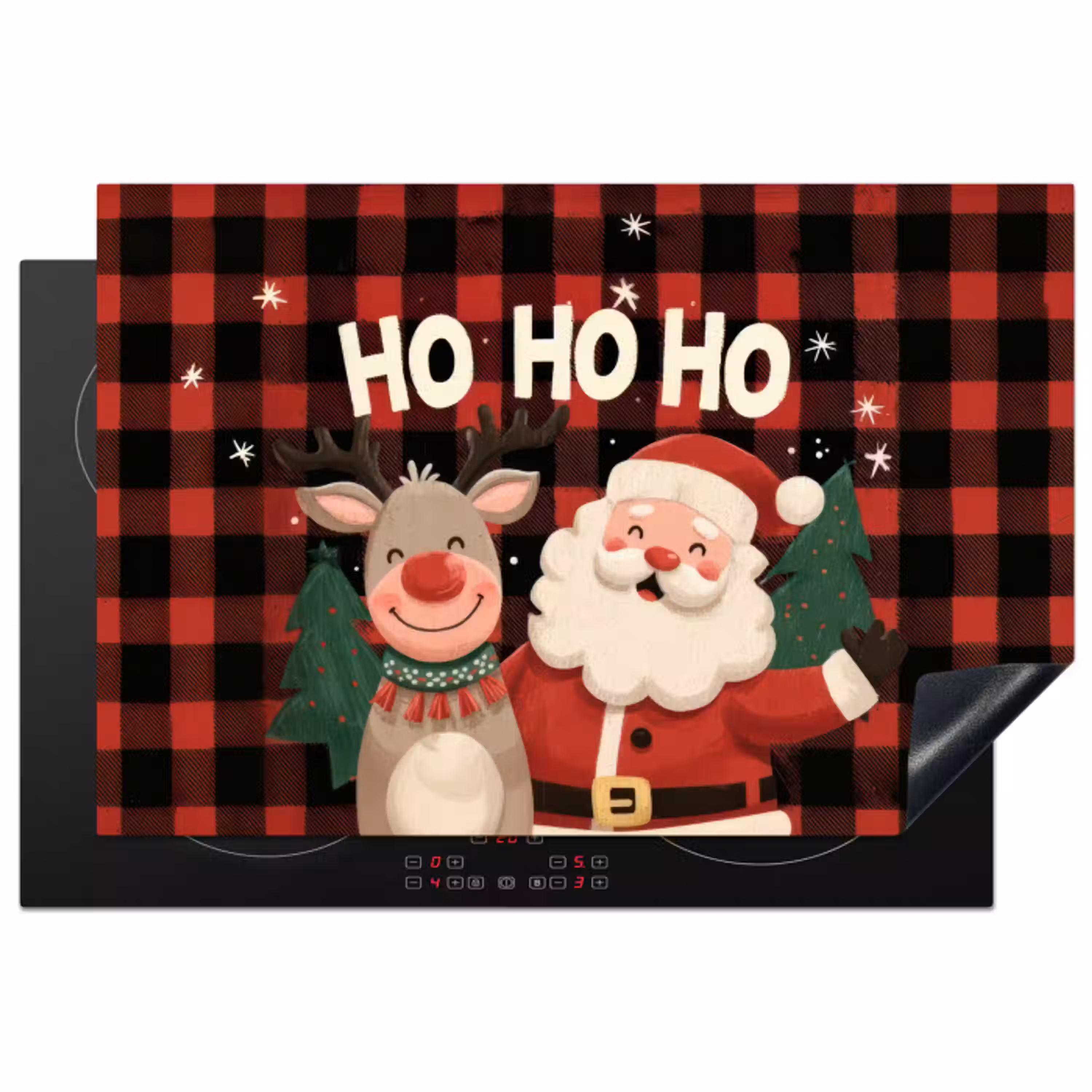 Kerstman - Rendier - Tekst - Rood - Zwart Inductie beschermer vinyl 3mm klein -3d