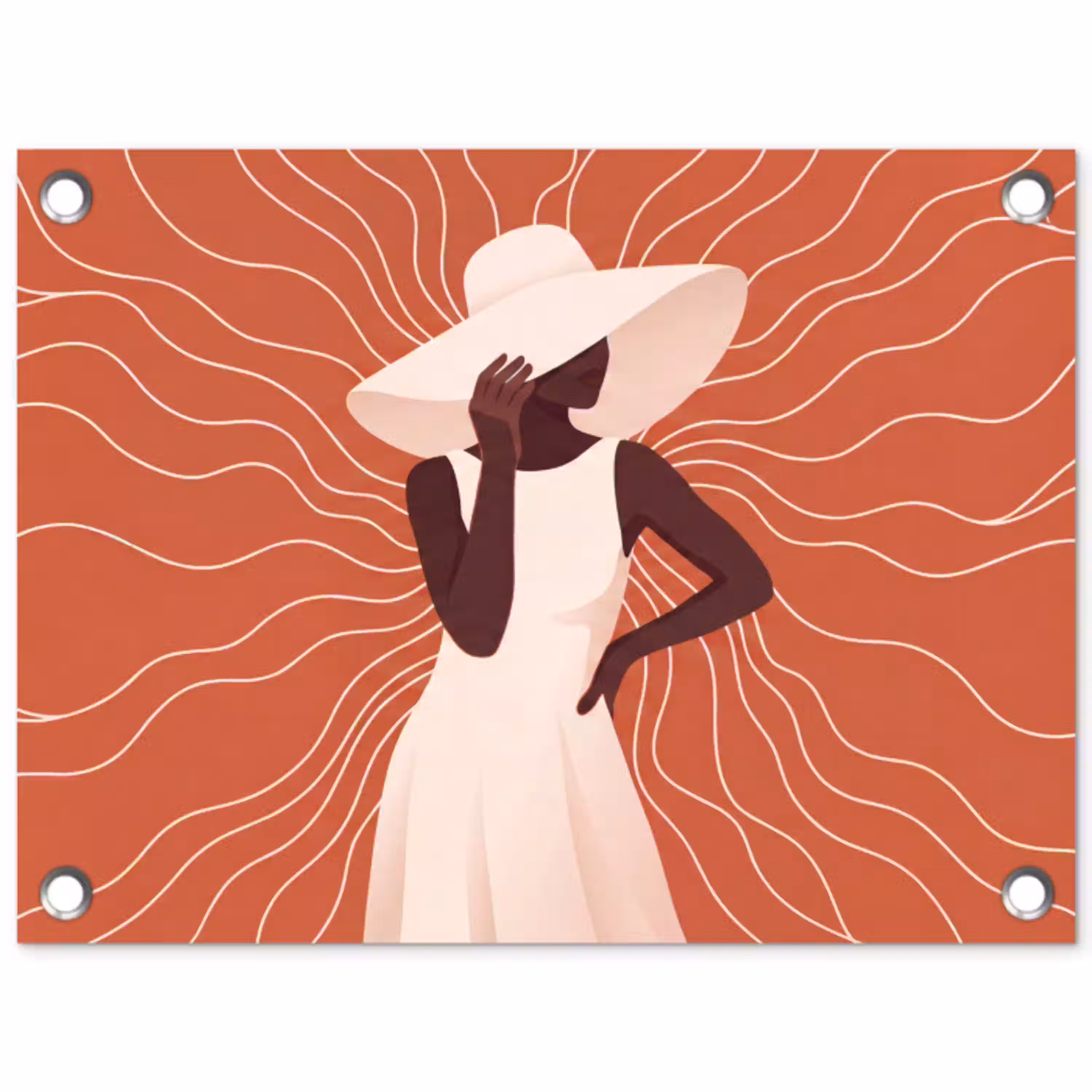 Vrouw - Hoed - Portret - Modern - Beige tuinposter los doek klein -3d